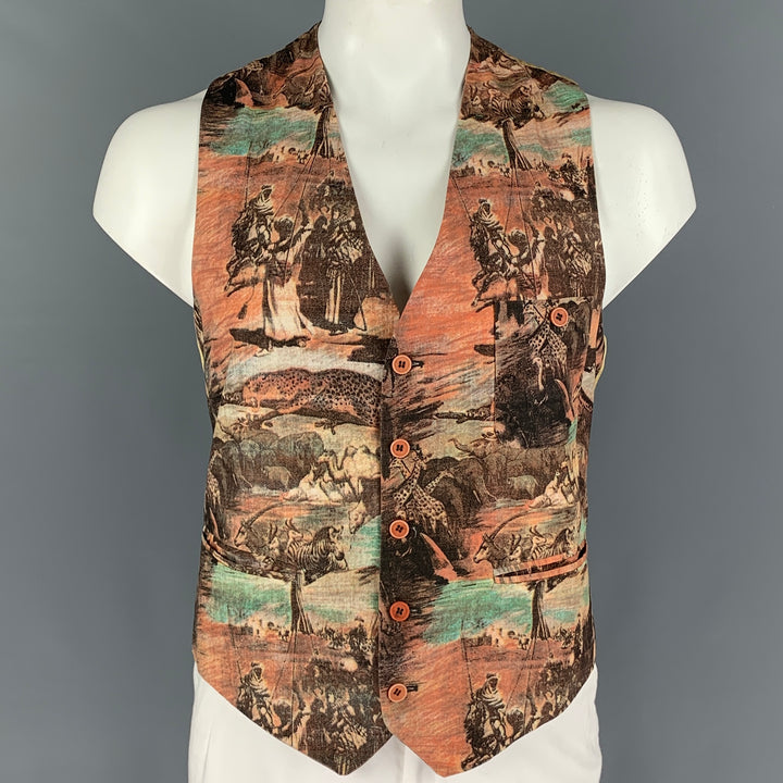 EXAMPLE by MISSONI Size M Brown Gold Print Buttoned Vest