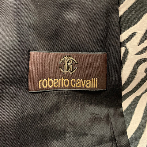 ROBERTO CAVALLI Size 42 Black & White Zebra Print Polyester Blend Sport Coat