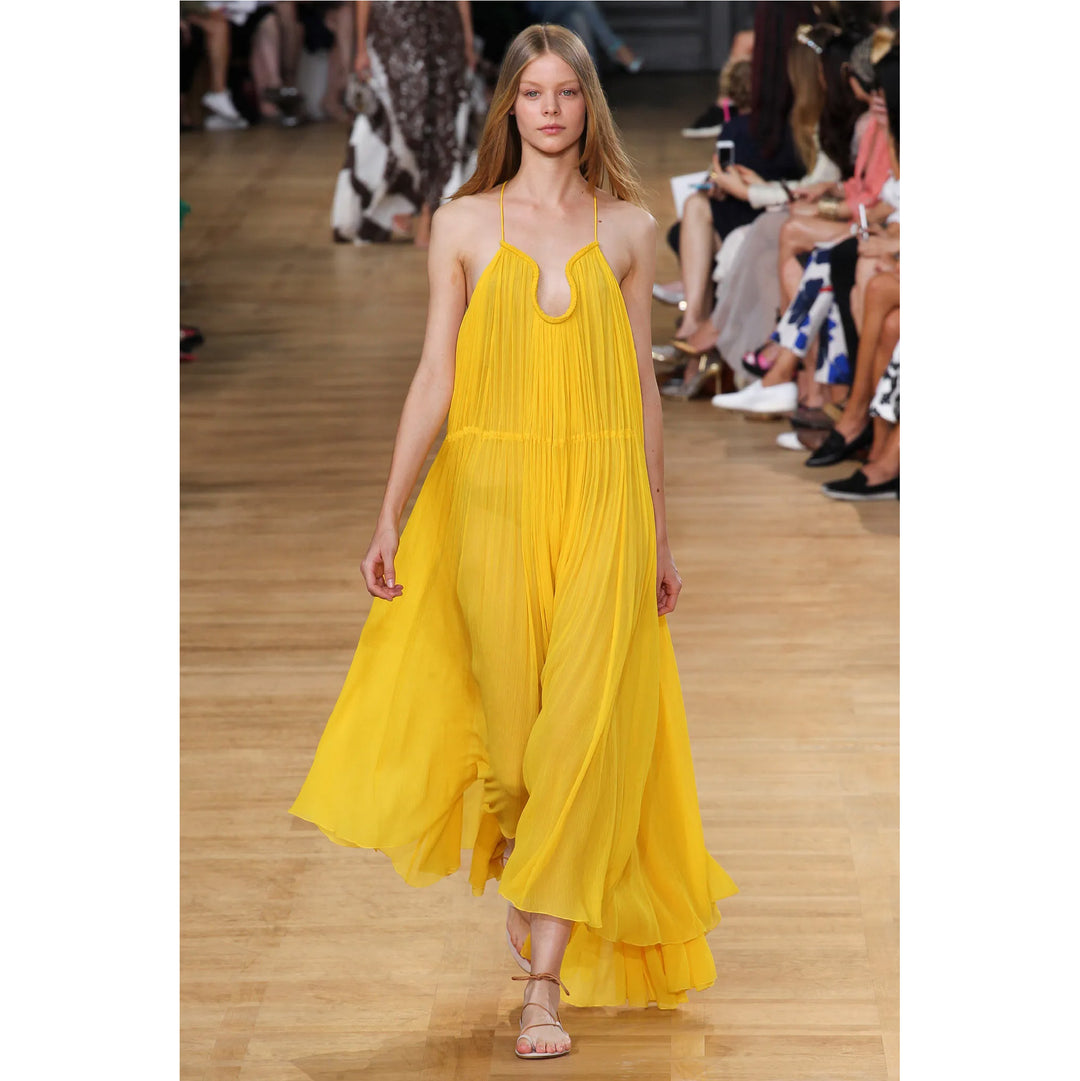 CHLOE SS 2015 Size 4 Corn Yellow Silk-Voile Maxi Dress