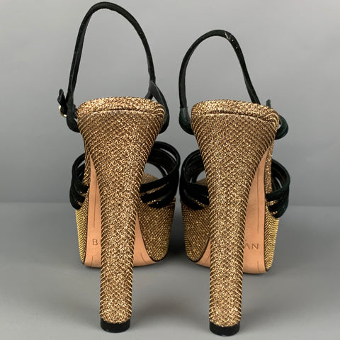 ALEXANDRE BIRMAN Talla 7 Zapatos de tacón Vicky Crystal dorados y negros