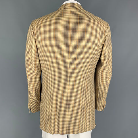 ISAIA Talla 42 Beige Azul Marrón Cuadros Abrigo deportivo de seda de bambú