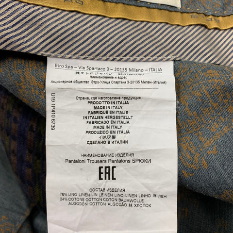 ETRO Size 38 Navy Olive Linen Cotton Single Breasted Slim Fit Suit