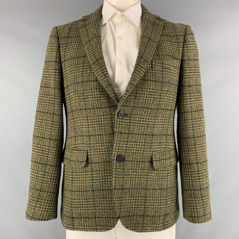 OFFICINE GENERALE Size 42 Olive Plaid Wool Notch Lapel Sport Coat
