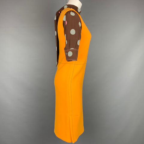 MARNI Size 0 Orange & Brown Polka Dot Virgin Wool / Silk Dress