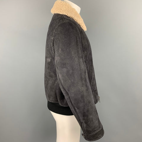 NEIL BARRETT Size L Black Textured Lambskin Zip Up Jacket