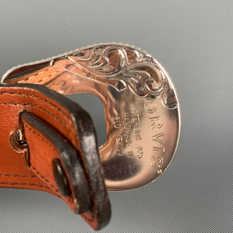 ORVIS Size 36 Brown Textured Leather Sterling Silver Belt