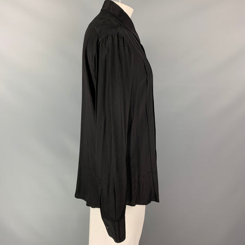 ARMANI COLLEZIONI Size XXL Black Pleated Viscose Button Up Long Sleeve Shirt