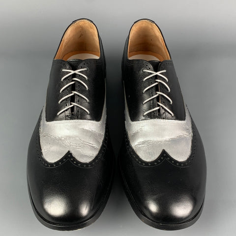 MAISON MARTIN MARGIELA Taille 11 Chaussures Oxford à bout d'aile en cuir bicolore noir argent
