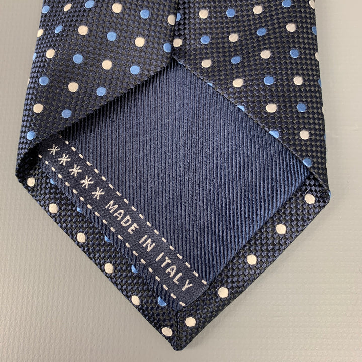 ERMENEGILDO ZEGNA Cravate en soie à pois bleu marine et blanc