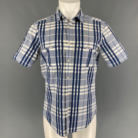 BURBERRY BRIT Size M Blue White Plaid Cotton Short Sleeve Shirt