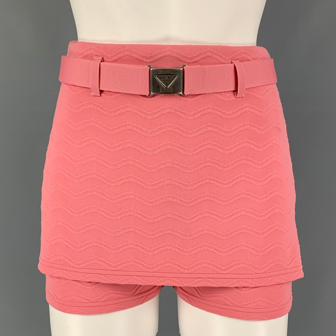 PRADA Size 2 Pink Polyester Blend Jacquard Belted Mini Skirt