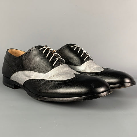 MAISON MARTIN MARGIELA Taille 11 Chaussures Oxford à bout d'aile en cuir bicolore noir argent