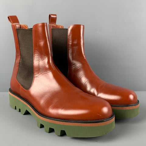 DRIES VAN NOTEN Size 11 Tan Green Leather Pull On Boots