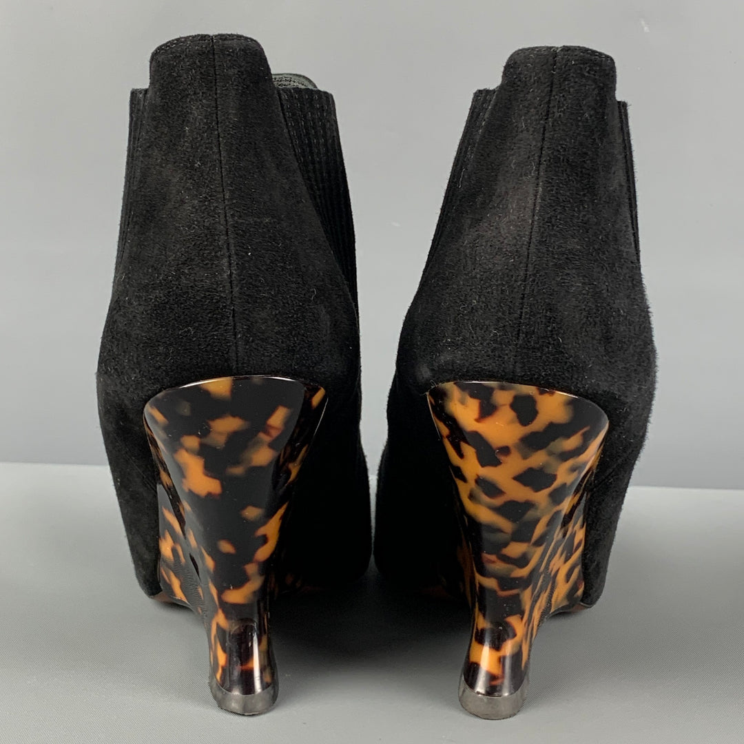 CHRISTIAN DIOR Size 7.5 Black Tortoise Shell Suede Animal Print Wedge Boots