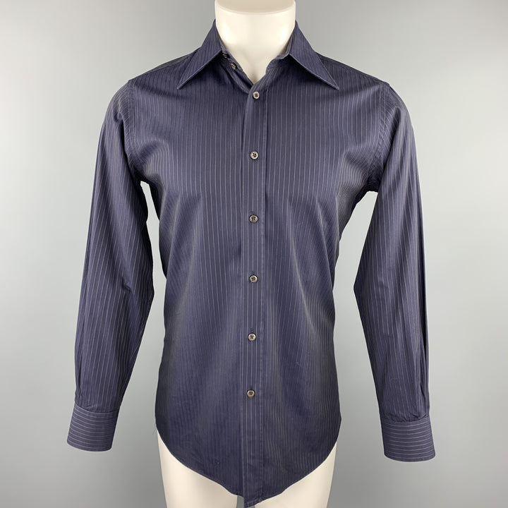 PRADA Size S Navy Stripe Cotton Button Up Long Sleeve Shirt