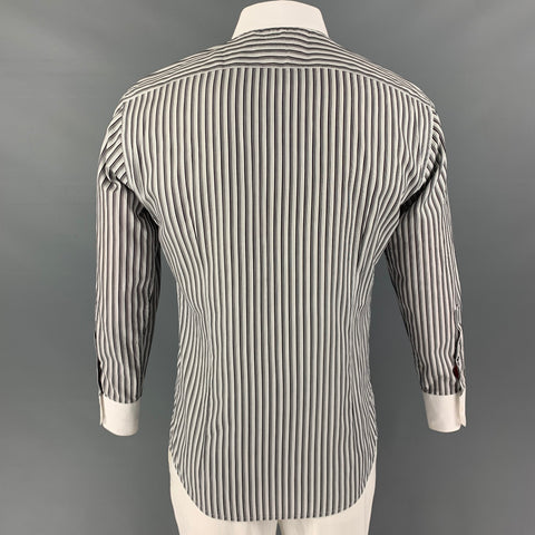 GUCCI Size L White Black Stripe Long Sleeve Shirt