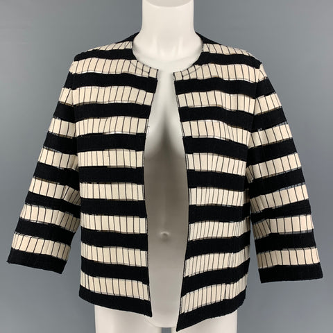 AKRIS Size 6 Black White Wool Blend Stripe Cutout Jacket