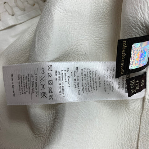 ROBERTO CAVALLI Chaqueta de moto con relieve de cuero blanco talla 10