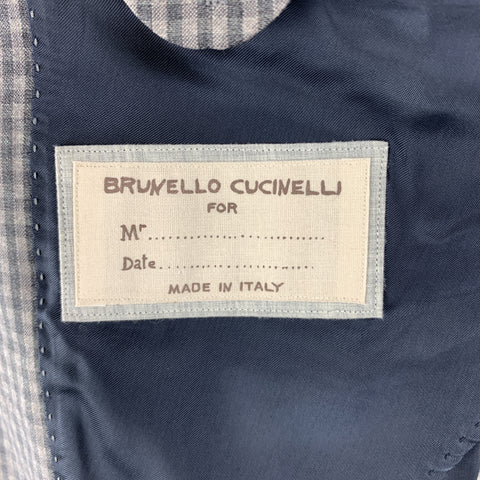 BRUNELLO CUCINELLI Gray Gingham Wool / Linen / Silk Blend Notch Lapel Sport Coat