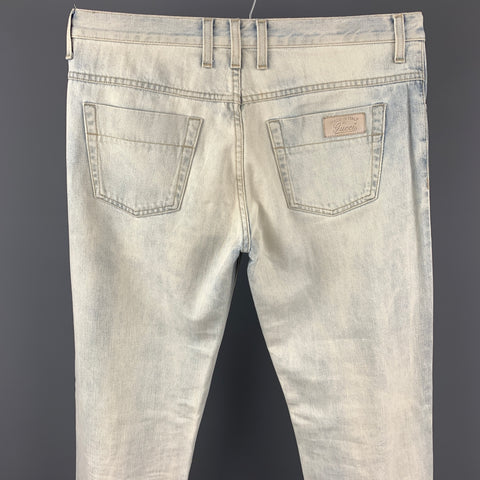 GUCCI Talla 32 Vaqueros con bragueta de botones de algodón con lavado azul claro