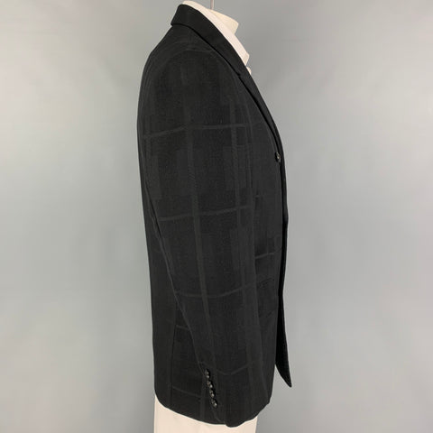 MONSIEUR NICOLE Size M Black Silver Window Pane Double Breasted Sport Coat