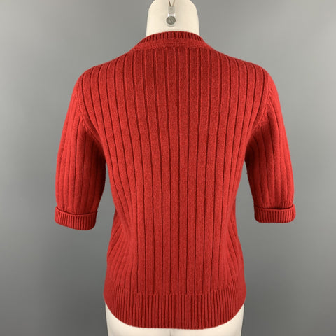 BOTTEGA VENETA Size M Red Knitted Cashmere / Wool Short Sleeve Pullover
