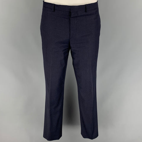 PAUL SMITH Talla 40 Traje regular de solapa de muesca de lana a cuadros azul marino y negro
