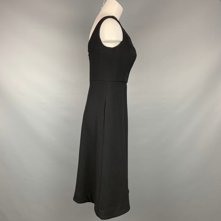 VINTAGE Size 6 Black Acetate / Viscose Mid-Calf Sleeveless Dress