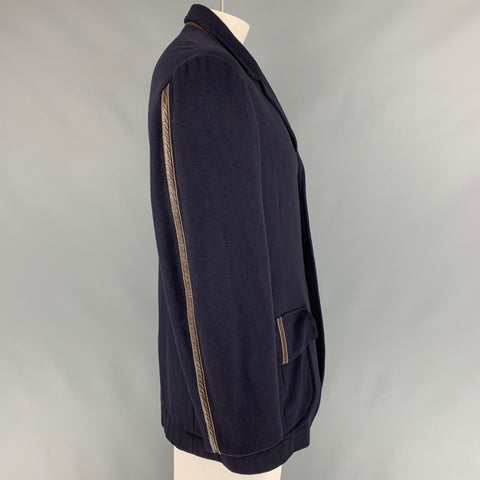 RYAN ROBERTS Size XL Navy & Brown Wool Blend Single Breasted Coat
