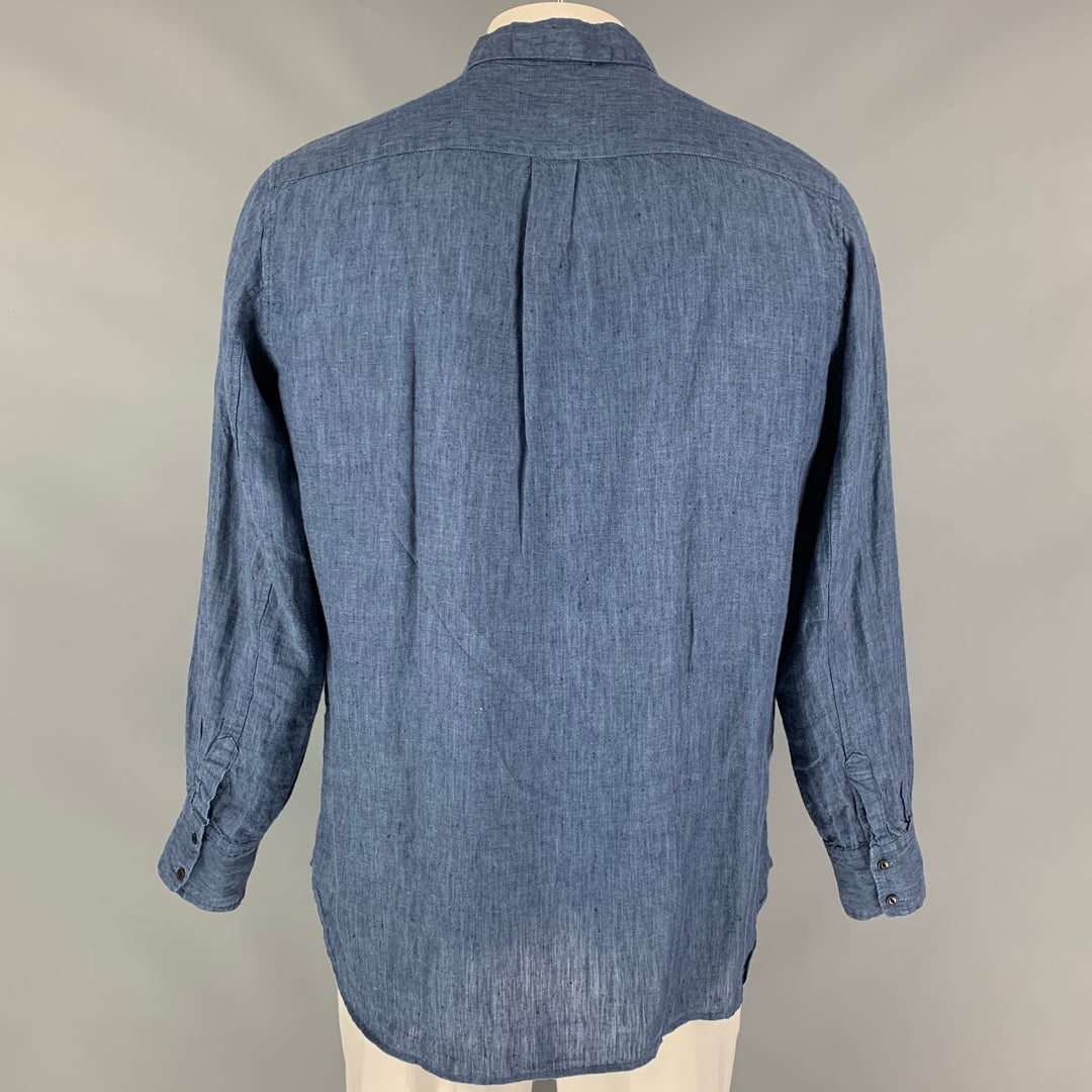 VLAS BLOOME Size L Blue Linen Button Down Long Sleeve Shirt