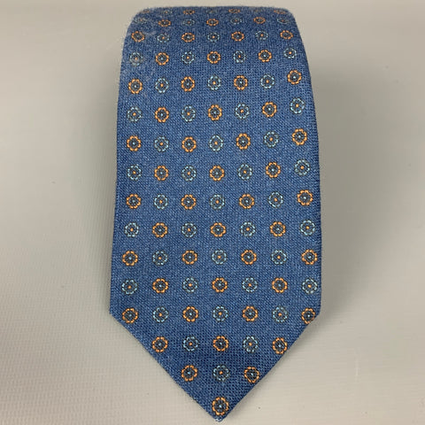 ISAIA Blue & Yellow Floral Wool Tie