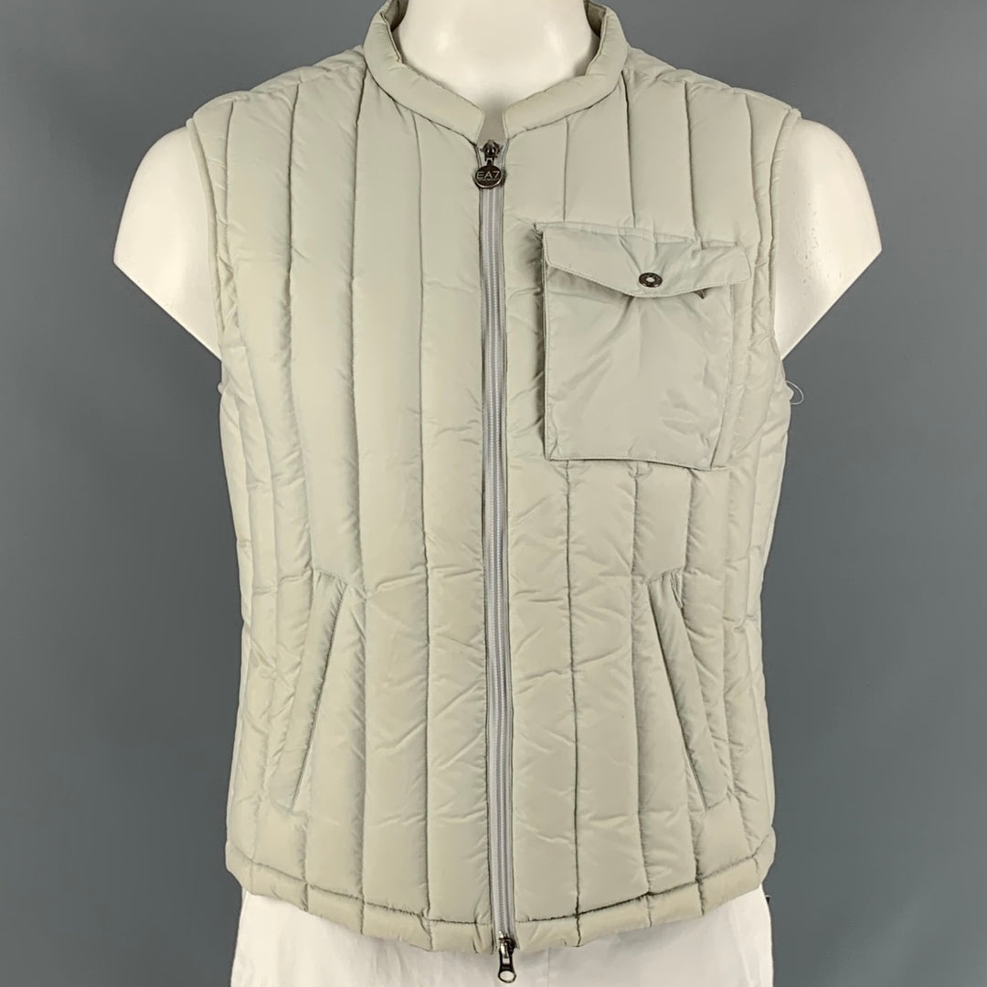 EMPORIO ARMANI Chest Size L Size L Light Gray Quilted Nylon Zip Up Vest