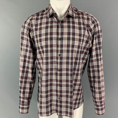 LAB by PAL ZILERI Size M White Purple Plaid Cotton Button Down Long Sleeve Shirt