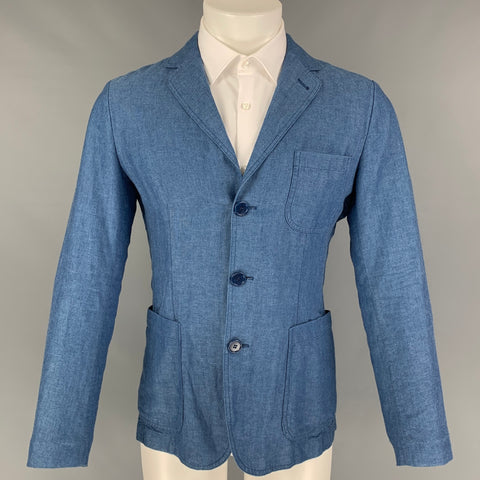 ASPESI Abrigo deportivo con solapa de muesca de lino y algodón azul talla XS