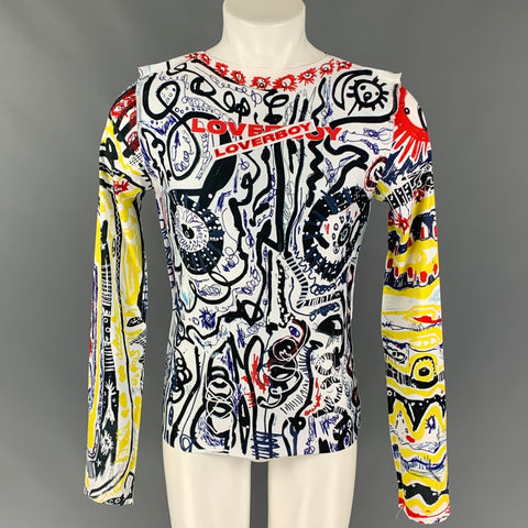 LOVERBOY Size XL Black White Print Polyester Boat Neck Pullover