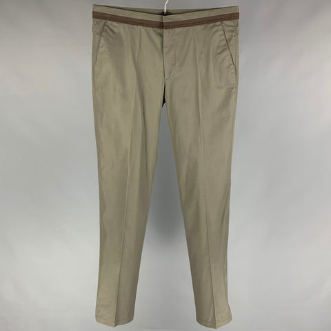 LANVIN Size 34 Olive Grey Stripe Cotton Flat Front Dress Pants