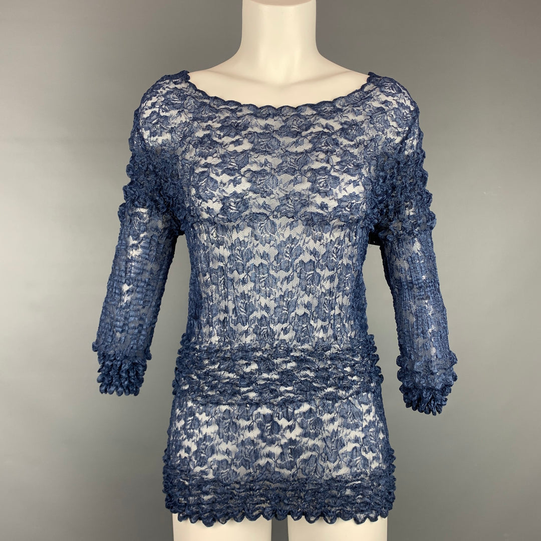 COMME des GARCONS TRICOT Size S Blue Textured Pleated Lace Blouse