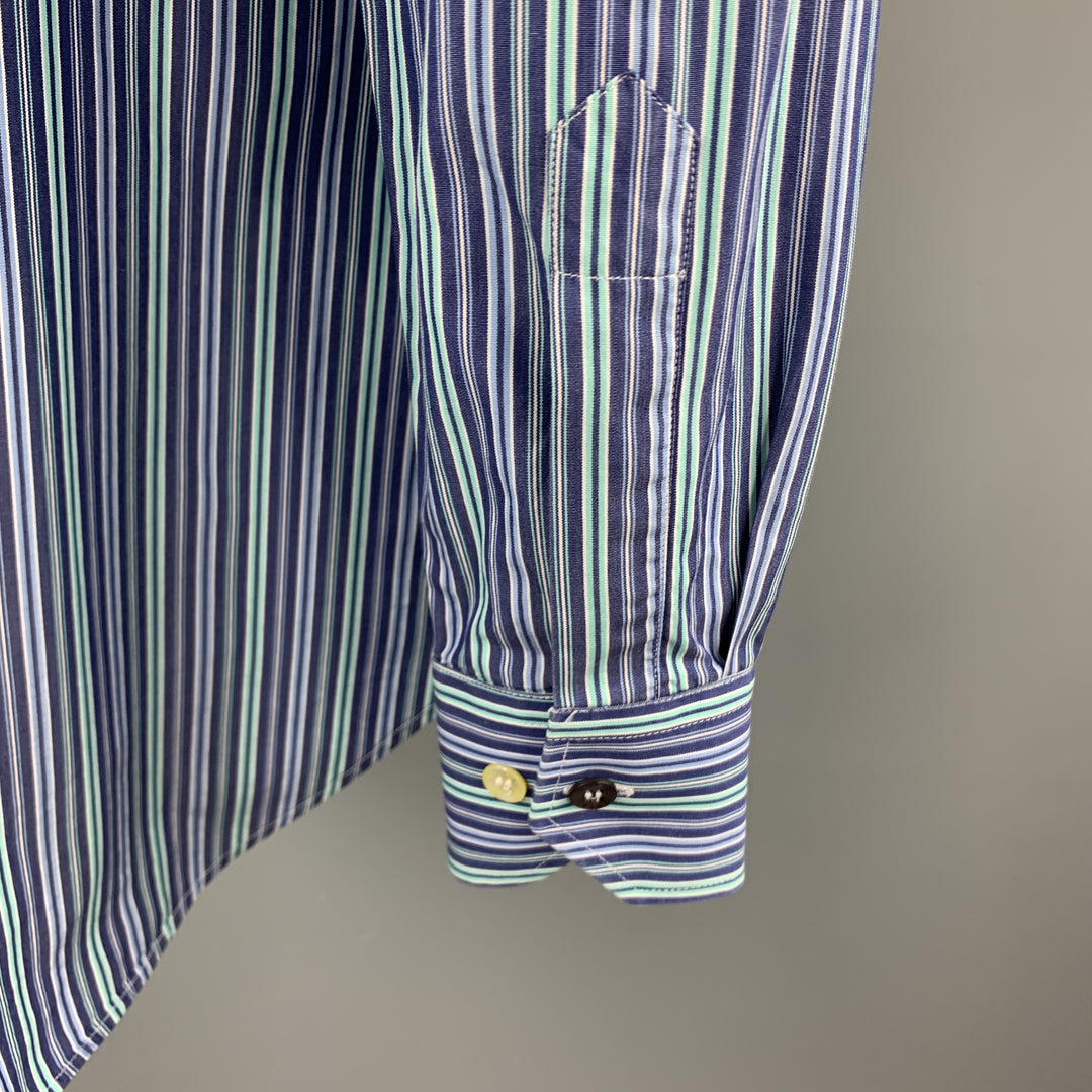 ETRO Size S Blue & Green Stripe Cotton Button Up Long Sleeve Shirt