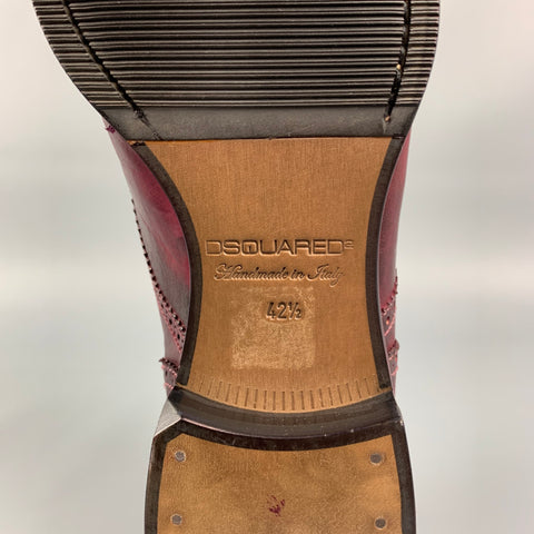 DSQUARED2 Size 9.5 Burgundy Antique Leather Cap Toe Lace Up Shoes