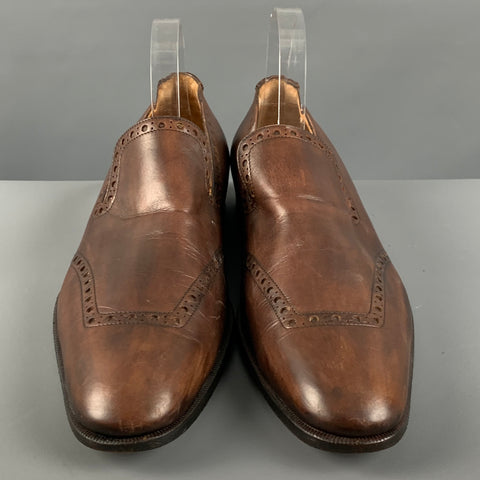 YVES SAINT LAURENT Size 10 Brown Perforated Leather Loafers