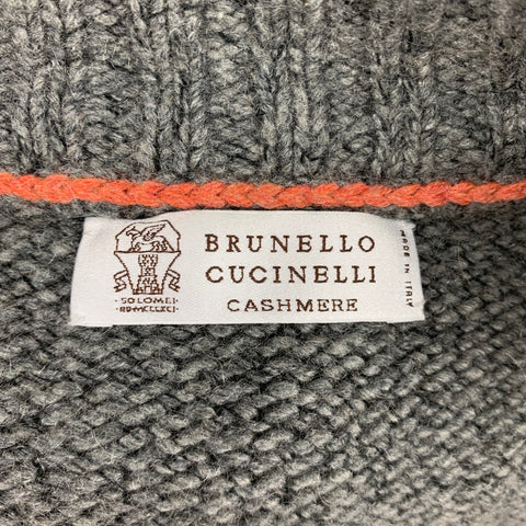 BRUNELLO CUCINELLI Size 42 Grey & Brown Knitted Cashmere Zip Up Jacket