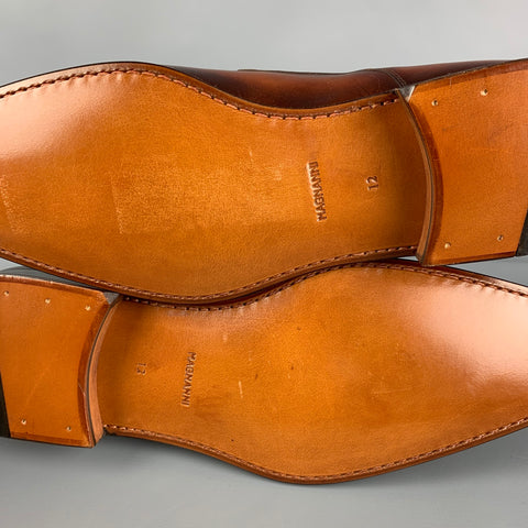 MAGNANNI Size 12 Brown Leather Cap Toe Lace Up Shoes