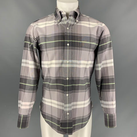 BLACK FLEECE Size S Lilac Grey Plaid Cotton Oxford Long Sleeve Shirt
