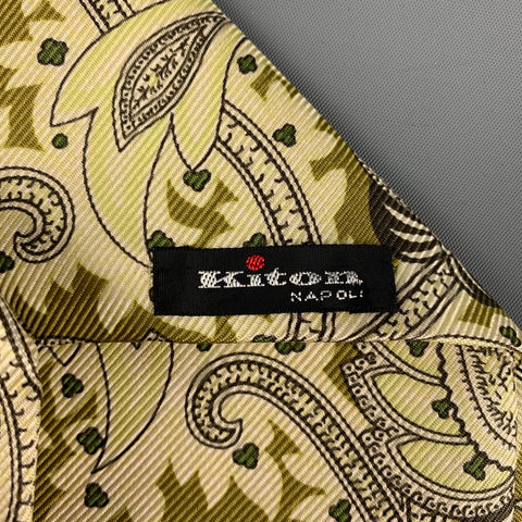 KITON Light Green Olive Paisley Silk Tie