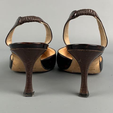 MANOLO BLAHNIK Size 7.5 Tortoiseshell Patent Leather Slingback Pumps