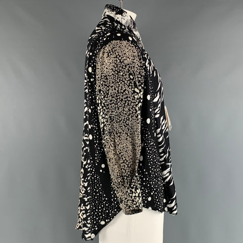 GIVENCHY Size S Black White Mixed Fabrics Silk Button Up Long Sleeve Shirt