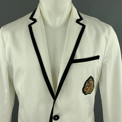 D&G by DOLCE & GABBANA Size 40 White & Navy Notch Lapel Patch Blazer