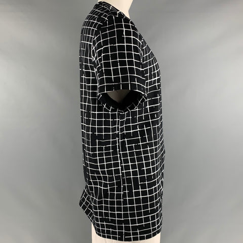 HAIDER ACKERMANN Size L Black White Window Pane Cotton Crew Neck T-shirt