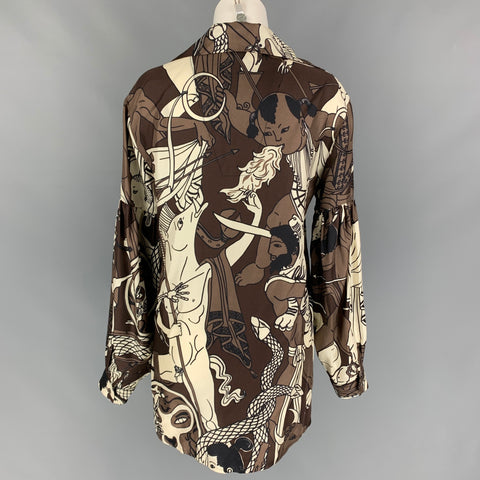 EDWARD CRUTCHLEY FW 18 Size XS Brown Beige Silk Print Button Up Shirt