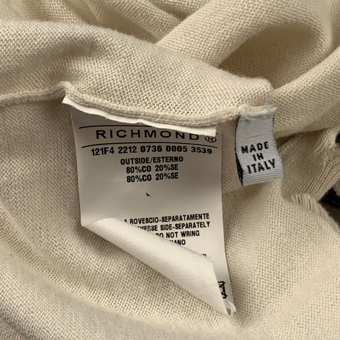JOHN RICHMOND Size XS Off White Black Abstract Cotton Blend Buttoned Cardigan Sweater